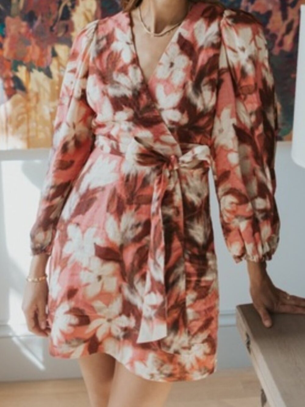 Tanya Taylor | Nolita Floral Tie-Waist Hand Painted Mini Dress- Size 4 $495